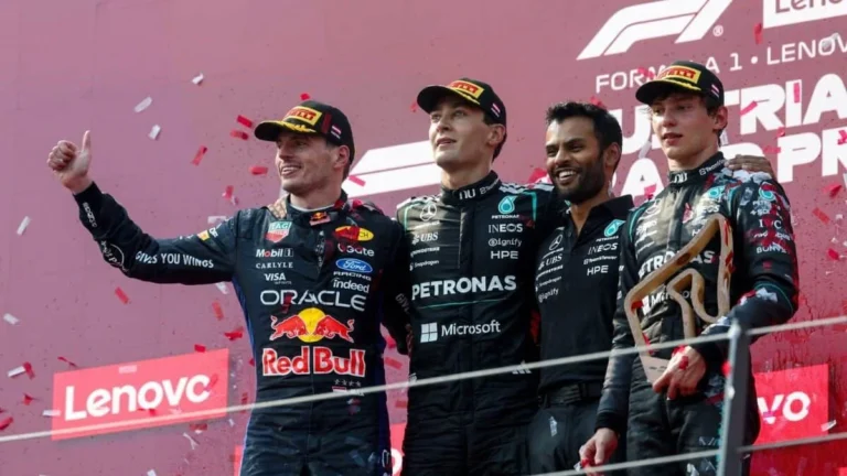 Mercedes Engineer Arun Rajkumar Joins F1 Austrian GP Podium Celebration