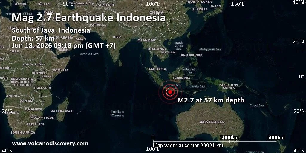 Minor Magnitude 2.7 Earthquake Detects South of Java Indonesia