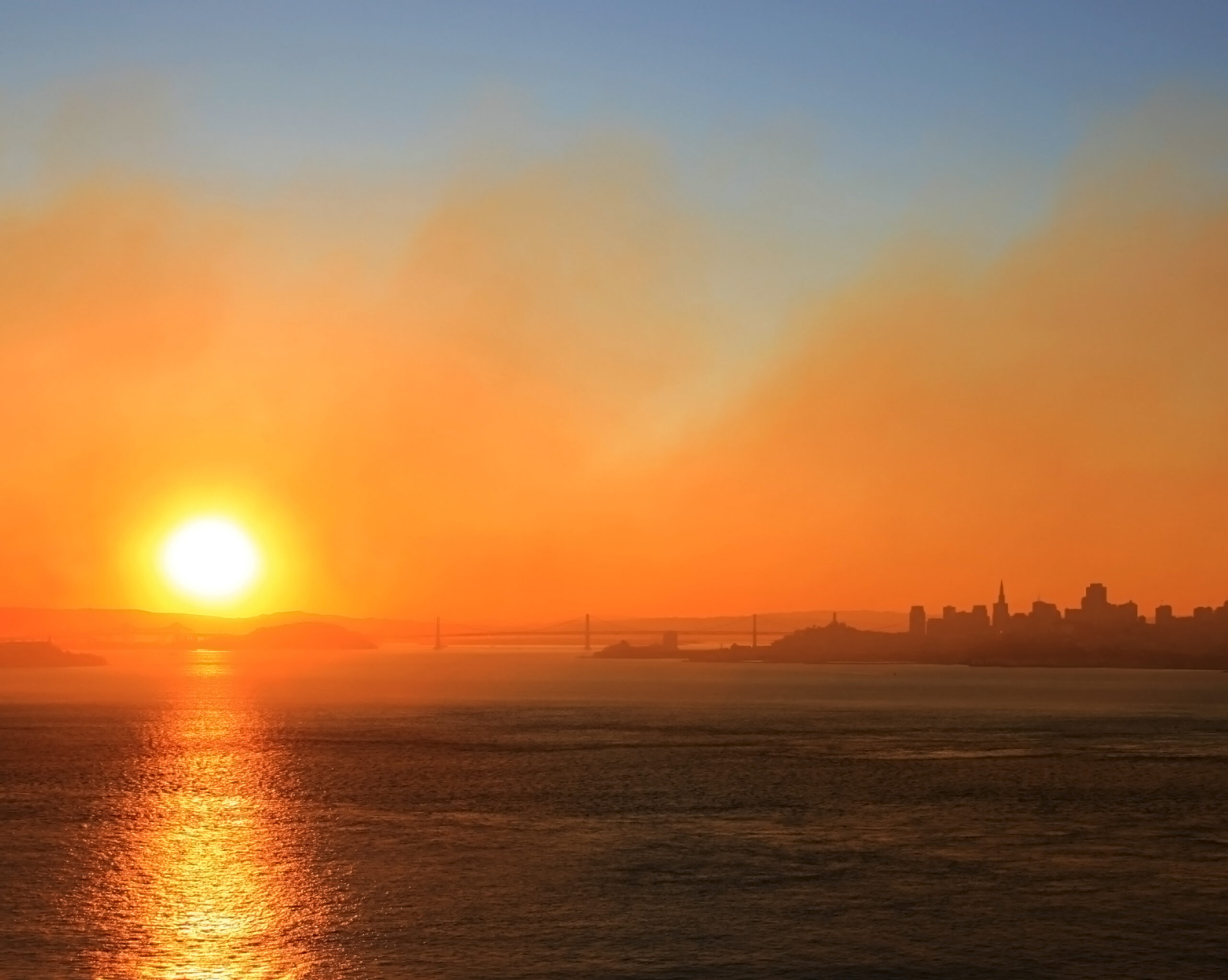 Smoke from a California wildfire over San Francisco Bay, illustrative file photo
