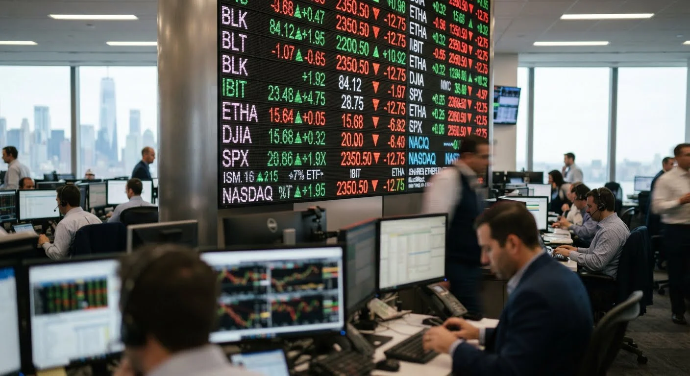 Asset management corporate floor in New York tracking cryptocurrency ETF allocations