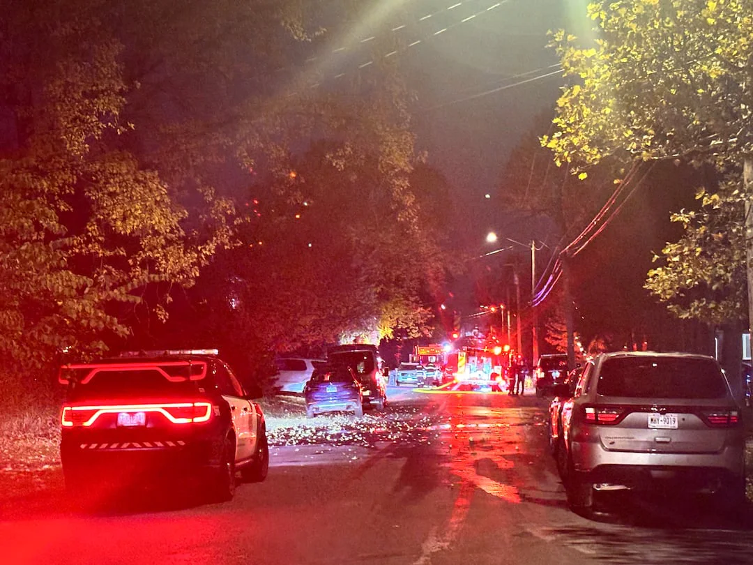 Syracuse firefighters and police at the scene of a fire reported at 1:43 a.m. Thursday, Oct. 29, 2026 at 624 Jamesville Ave.
