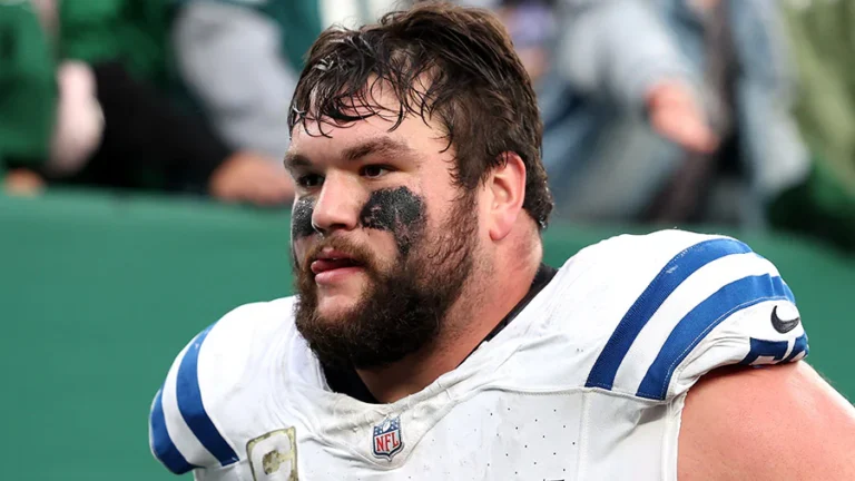 Indianapolis Colts offensive guard Quenton Nelson on the field at Lucas Oil Stadium before his reported trade to the Seattle Seahawks