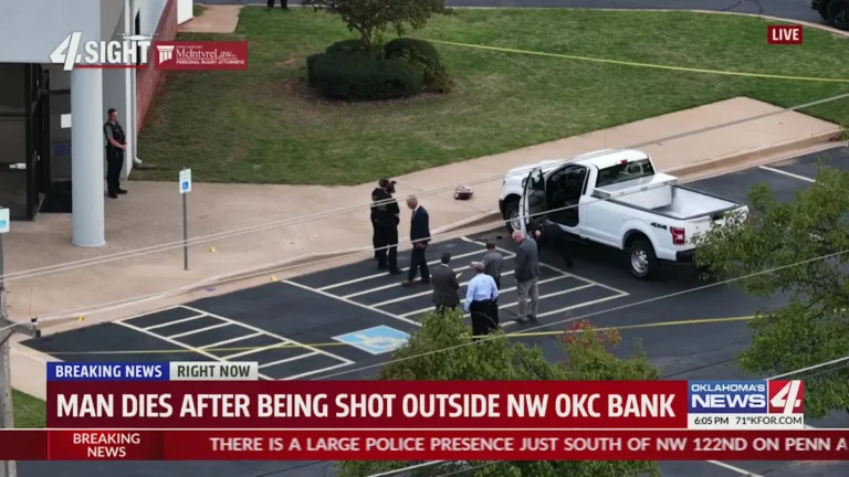 First Citizens Bank near Northwest 122nd Street and North Pennsylvania Avenue in Oklahoma City, where police investigated a fatal shooting on October 26, 2026