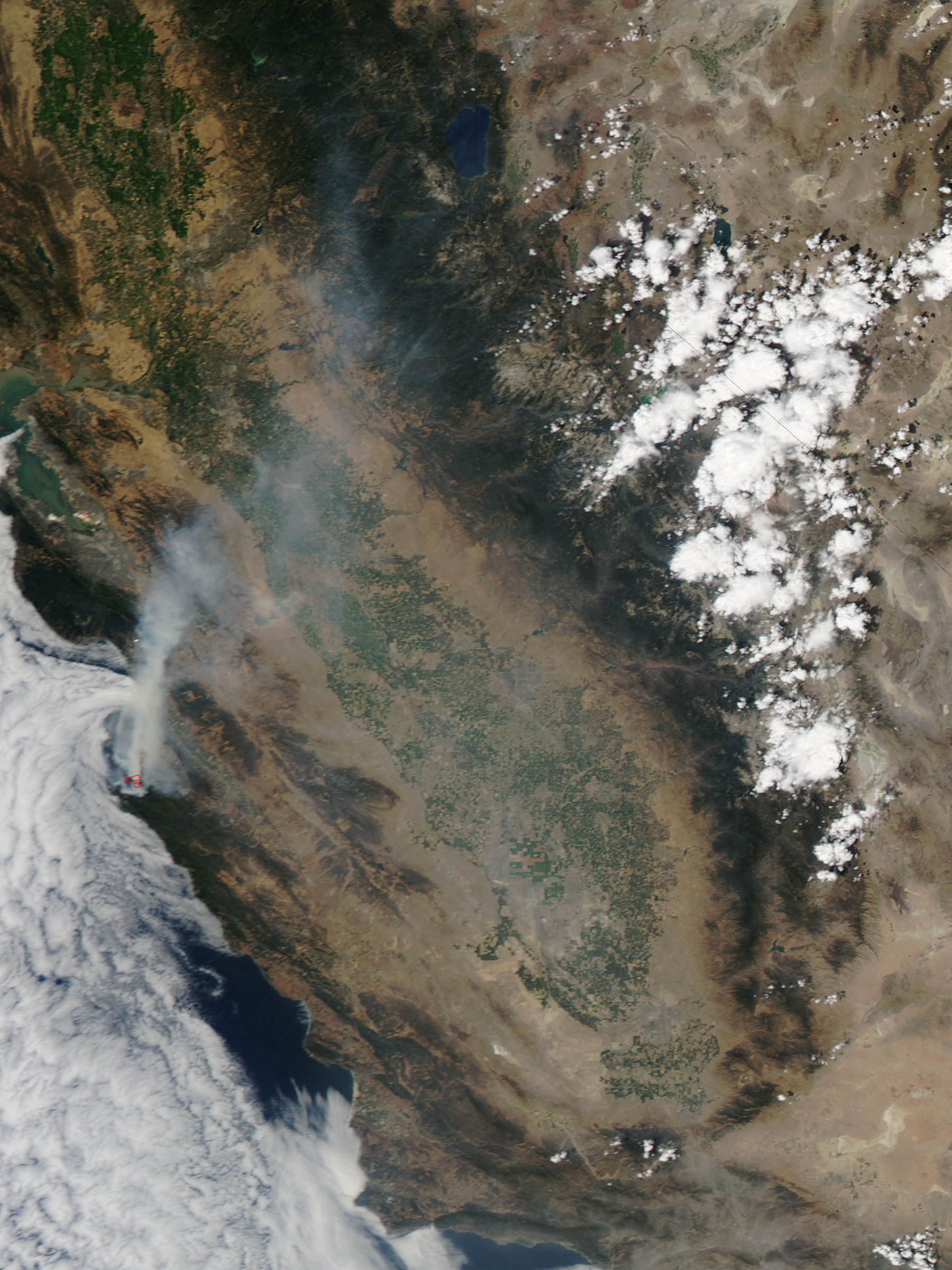 Satellite view of wildfire smoke: Timber Fire update, 97% contained in Monterey County